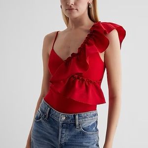 Express Body Contour High Compression Ruffle Bodysuit, M